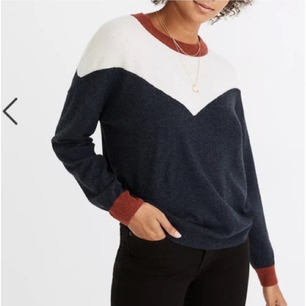 Madewell Womens XL Merino Colorblock Pullover Sweater‎ Knit Top Red Beige Blue